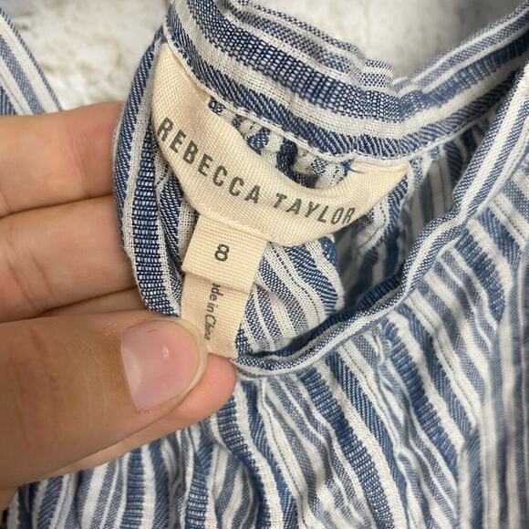 Rebecca Taylor Blouse Off Shoulder Cotton Strappy Stripe Blue White 8 Medium - Picture 4 of 8